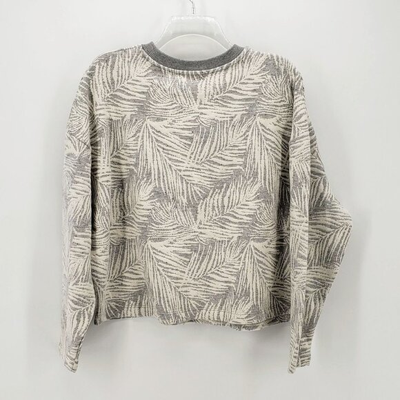 FRENCH CONNECT. nwt Sekia Jersey Sweatshirt Cropped Leaf Print L Gray White - Picture 13 of 13
